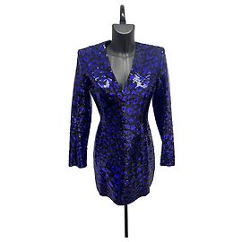 Robe mini BALMAIN à sequins imprimé léopard Fall2009 en bleu électrique et noir - Taille FR 38 Autre
