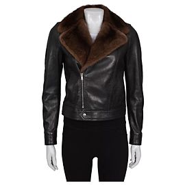 Saint Laurent Schwarze Lammlederjacke Größe 38 Gebraucht Andere