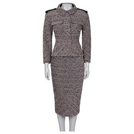 Chanel 2016 Rosa Schwarz & Silber Bouclé Woll Rock und Jacke Set FR34 Gebraucht Andere