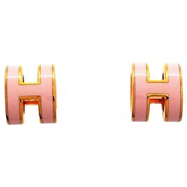 Hermès Brincos Mini Pop H Stud Hermes Rosa Dourado