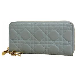 Christian Dior Long Wallet in Light Blue Leather Light blue