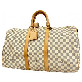 Louis Vuitton Damier Azur Keepall 50 Boston Bag Weiß