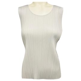 Pleats Please by Issey Miyake Light Grey Pleated Sleeveless Top Grey