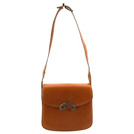 Gucci Bolsa de ombro vintage em couro marrom claro tan com fechamento G, com caixa Marrom