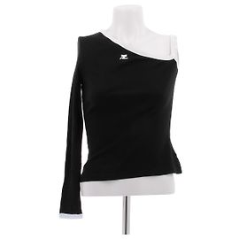 Top assimétrico preto de algodão Courreges Preto