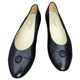 Chanel Black Leather Pointed Toe Ballet Flats Black