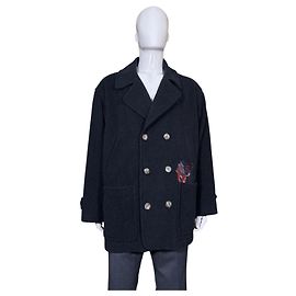 Iceberg Men's Double-Breasted Wool Coat - Black with Clown Embroidery Black Multiple colors