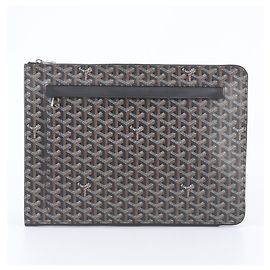 Goyard Sorbonne Herringbone Leather Clutch Pouch Brown Black White