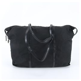 Borsa Boston Prada in nylon Tessuto con logo triangle in pelle Nero