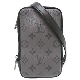 Louis Vuitton Double Phone Pouch Men's Shoulder Bag Brown Black