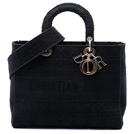 Dior Black Large Embroidered Canvas Cannage Lady D Lite Black
