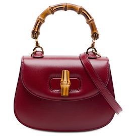 Bolsa Gucci 1947 em couro de bezerro vermelho com alça de bambu Vermelho Bordeaux