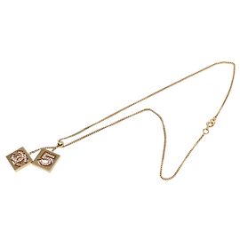 Collier pendentif Chanel Gold CC plaqué or Strass No 5 Double Square Doré