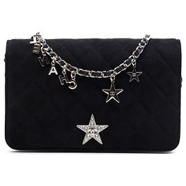 Chanel Black Quilted Suede Cocostellar Wallet on Chain Black