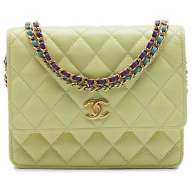 Chanel Green CC Quilted Caviar Square Wallet on Chain Green Light green