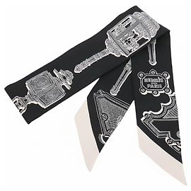 Hermès Black Merveilleuses Lanternes Seidentuch Twilly Schwarz