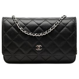 Chanel Black CC Quilted Caviar Wallet on Chain Black