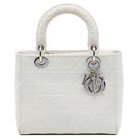 Dior Cannage Lady D Lite en toile brodée blanc Medium Blanc Écru