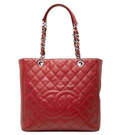 Chanel Red Caviar Vertical Grand Shopping Tote Red