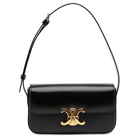 Céline Bolsa de ombro Celine Triomphe Claude em couro de vitelo brilhante preto Preto