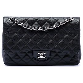 Chanel Black Jumbo Classic Caviar Double Flap Noir