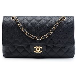 Chanel Black Medium Classic Caviar Double Flap Preto