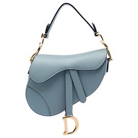 Bolsa Saddle Dior azul em couro de vitelo granulado Azul Azul claro