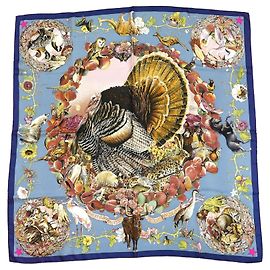 Hermès Faune et Flore du Texas Wildlife Silk Scarf 90cm by Kermit Oliver Brown Pink White Blue Golden Yellow