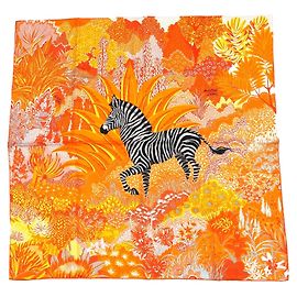 Carré Hermès Mountain Zebra 90 cm Seta Arancione Nero Bianco Arancione Grigio Giallo