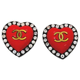 Chanel Clip-Ohrringe Schwarz Rot Vergoldet Schwarz Rot Golden