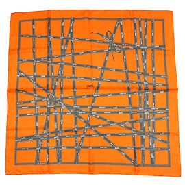 Carré Hermès Bolduc Jean Louis Dumas Seta Arancione 90cm Arancione Grigio