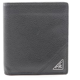Prada Black Leather Bill Wallet Black