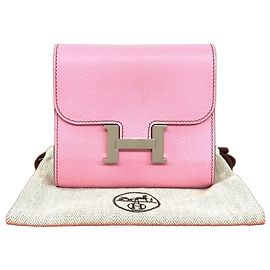 Hermès Cartera compacta de cuero Hermes Constance Rosa