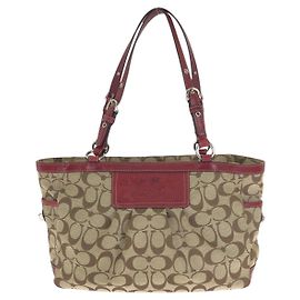Bolsa Tote 2way em couro e canvas Signature da COACH Marrom Bege