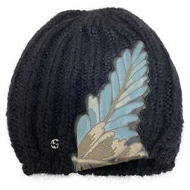 Berretto in misto seta e mohair ricamato Gucci Nero