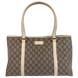Bolsa Tote 2way em Canvas GG Supreme e Couro Gucci Marrom Bege