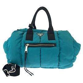 Borsa a tracolla 2way in Tessuto Prada Blu