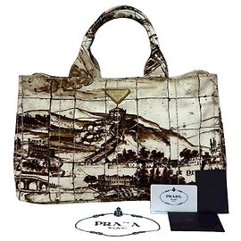 Sac cabas en toile Canapa Prada Marron