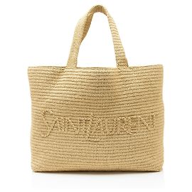 Saint Laurent Raffia Logo Tote Brown Beige
