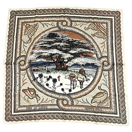 Carré Hermès Sous Le Cèdre 90 cm Seda Bege/Branco Marrom Branco Azul Bege Cinza