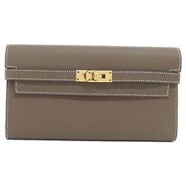Hermès Cartera larga Hermes Kelly Classic en Etoupe Gray Gris pardo