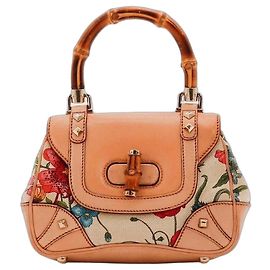 Bolsa de alça Gucci Bamboo Floral Print Canvas and Leather Marrom Rosa Vermelho Azul Bege Verde