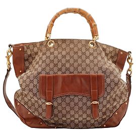 Bolsa Gucci GG Supreme alça de bambu Marrom Monograma