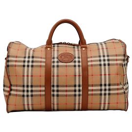Burberry Haymarket Check Canvas and Leather Weekend Bag Brown Black Red Beige