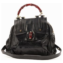 Gucci Bamboo Black Leather Handbag Black