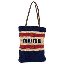 Borsa tote in cotone e rafia multicolore Miu Miu Multicolore