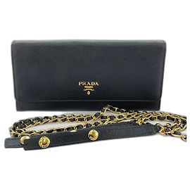 Borsa a tracolla 2-Way Prada PRADA Wallet-on-Chain in pelle nera Nero