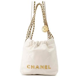 Chanel 22 Mini Coco Mark Shiny Calf Leather Handbag White