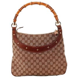 Gucci GG Supreme Bamboo Handle Shoulder Bag Brown