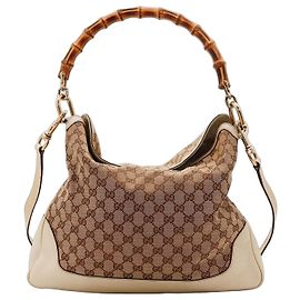 Borsa Hobo Gucci Bamboo Shopper Marrone Beige